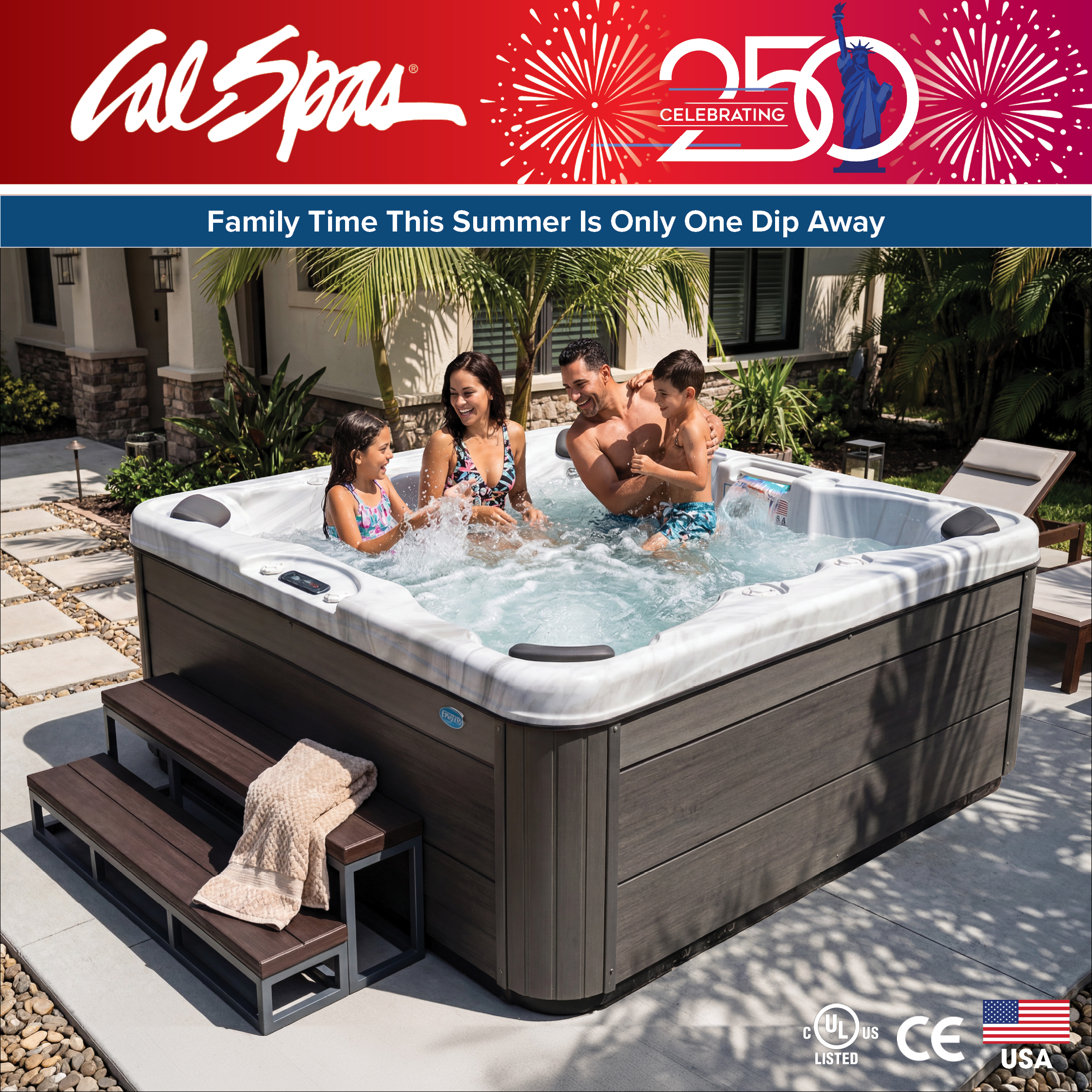 Calspas hot tub being used in a family setting - Raleigh